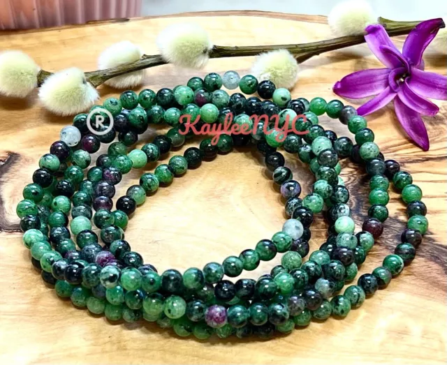 Wholesale Lot 6 Pcs Natural Ruby Zoisite 4mm 7.5” Crystal Stretch Bracelet