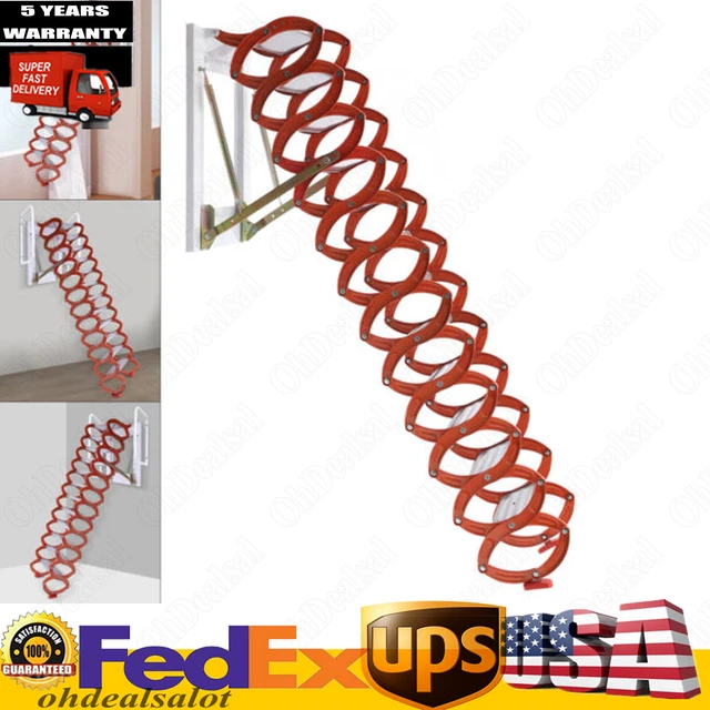 Folding Loft Ladder 9.8 ft Attic Ladder 12 Steps Wall Mounted Attic Stair Tool