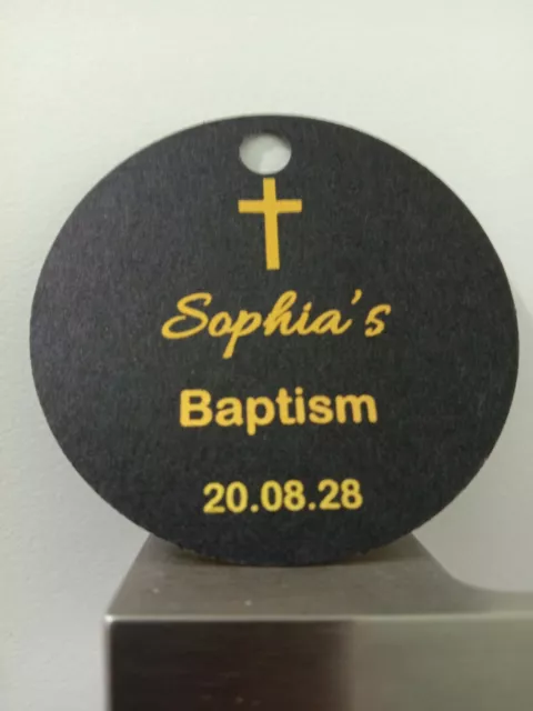 20x Black Gift Tags Gold Silver Foil Christening Baptism Candle Party Favor Box 3