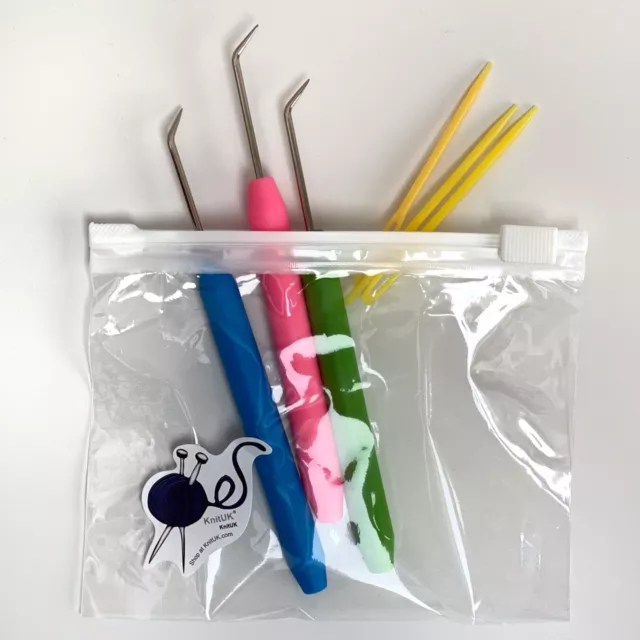 French Knitting Hook & Needle Set Spare Loom Hooks Colour Blue Pink & Hot  Pink