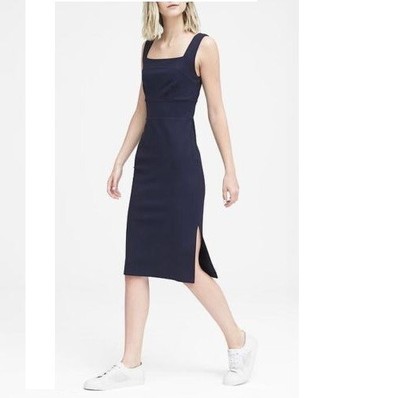 Banana Republic Ponte Square Neck Sleeveless Sheath Dress Career Blue Size 12