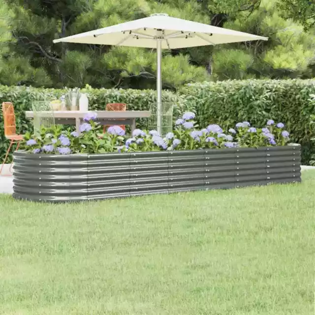 vidaXL Garden Raised Bed Powder-Coated Steel 296x80x36 cm Grey