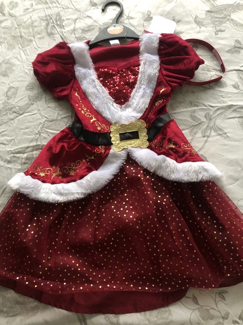 BNWT Tu Girls Age 3-4 Years Christmas Red Miss Santa Velour Dress Costume Outfit