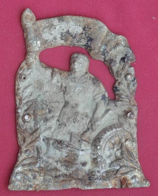 SOCIALIST WORKER with HAMMER Banner USSR 1930 Vintage CAST PLAQUE Old Big Soviet