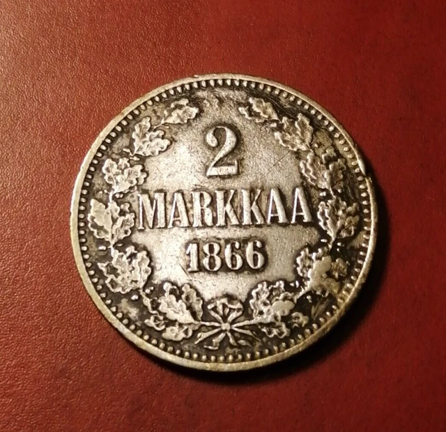 *Finland  * 2 markkaa  * 1866 * Silver *typ.II *Alexander II *Cond. EF-very nice