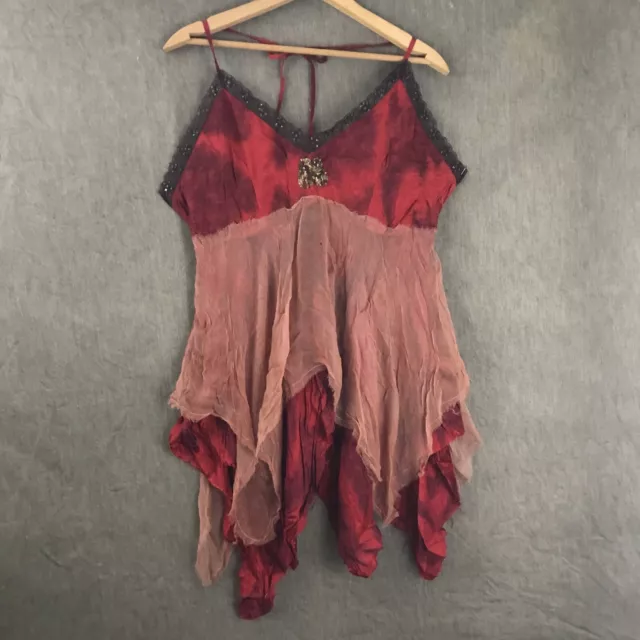 Red Party Halter Top Boho Hippy Spanish Chiffon Over Lace Sheer