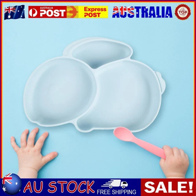 Cartoon Children Dishes Silicone Baby Feeding Dishes Baby Cutlery (Light Blue)