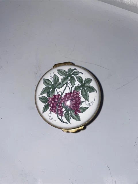 Crummles English Enamels Trinket Box ~ Grapes On Vine / Pastoral Scene Under Lid