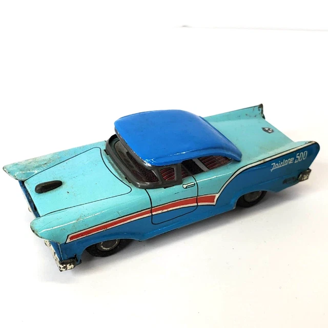 VINTAGE TIN FRICTION BLUE FORD MODEL A Toy PASSANGER CAR T COUPE Town