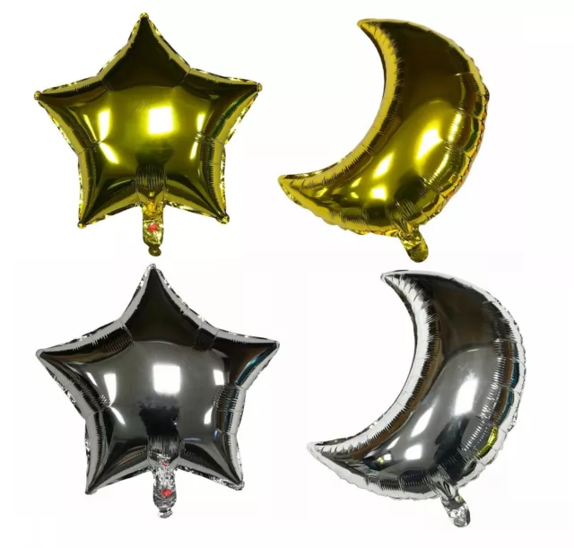 16" GOLD SILVER Foil Helium MOON STAR Bunting Birthday Party Balloon UK STOCK