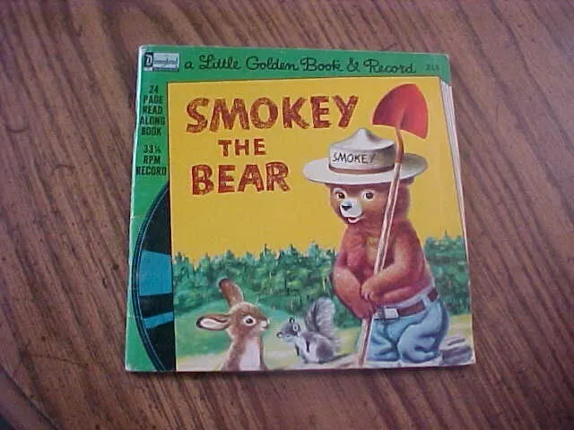 1976 Disneyland Smokey The Bear A Little Golden Book & Record # 215