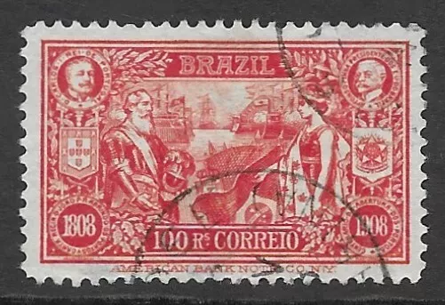 BRAZIL 1908 100r Red Centenary Opening of Brazilian Ports to Foreign Commerce FU