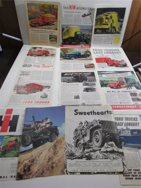 VINTAGE ANTIQUE ~ 1940's MAGAZINE ~ MIXED ORIGINAL TRUCKS & JEEPS PRINT AD's LOT