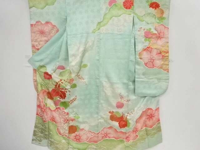 45469# Japanese Kimono / Antique Furisode / Woven Paulownia & Kiku