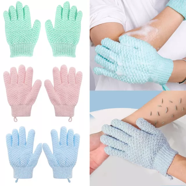 Cinco Dedo Ducha Guantes de Nylon Cepillo Malla Esponja Baño Exfoliante Esp <