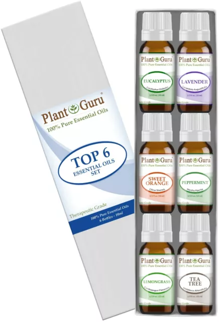 Essential Oil Set 6 - 10 ml. 100% Pure Natural Therapeutic Grade Oils Lot