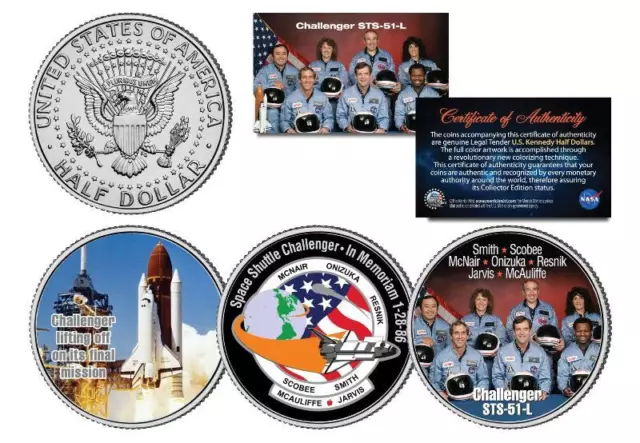 SPACE SHUTTLE CHALLENGER In Memoriam JFK Half Dollar US 3-Coin Set NASA Mission