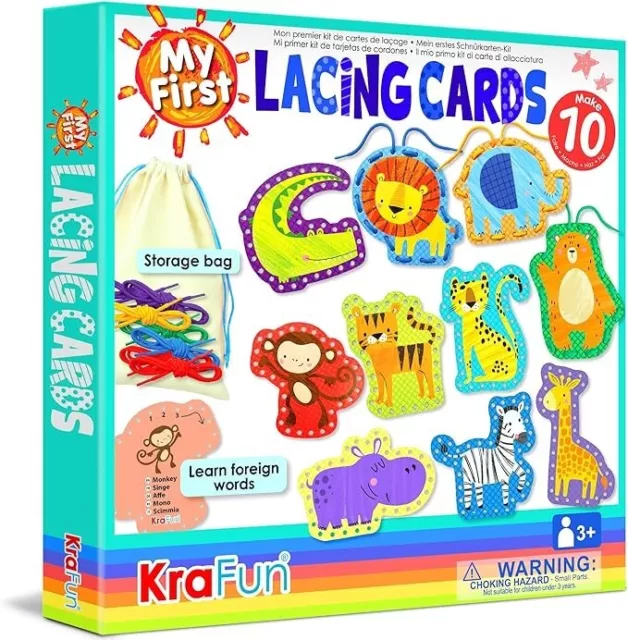 Beginner Easy Safari and Animal Lacing Card Kit,10 Preschool Lacing Card Project