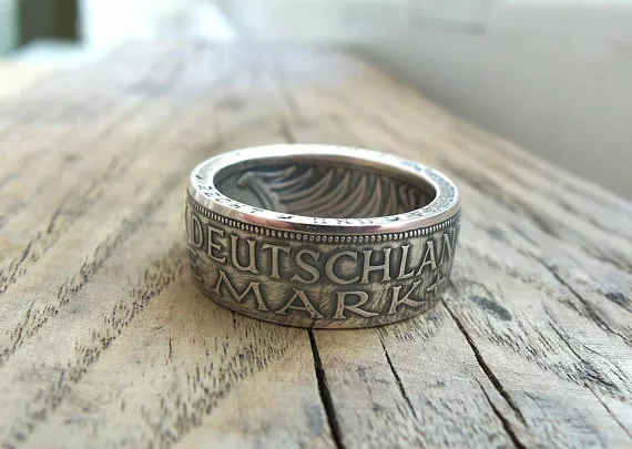 German 5 Deutsches Mark Coin Ring - Deutschland Coin ring - German Silver Rings