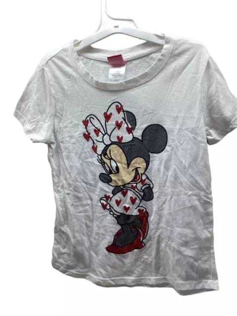 Disney Mickey & Minni Mouse Red Heart Bow Dress White T-Shirt Girls Size Med 7/8