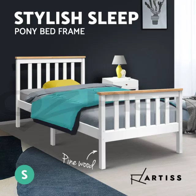 Artiss Bed Frame Single Size Wooden Base Mattress Platform Timber White PONY