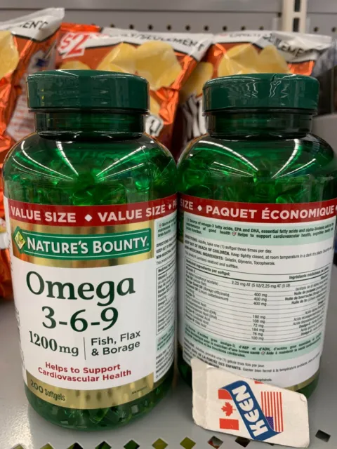 Nature's Bounty Omega 3-6-9 1200 mg 200 Softgels, Exp25NO