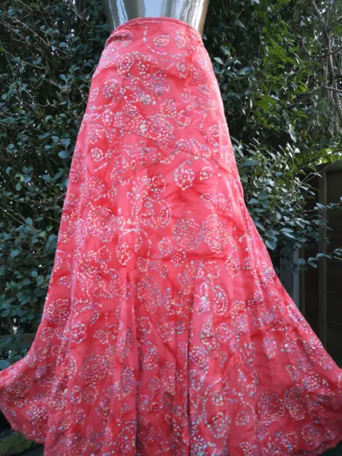 Per Una Bright Coral Red Paisley Spot Print Tie Dye Long Flare Maxi Skirt Sz 12