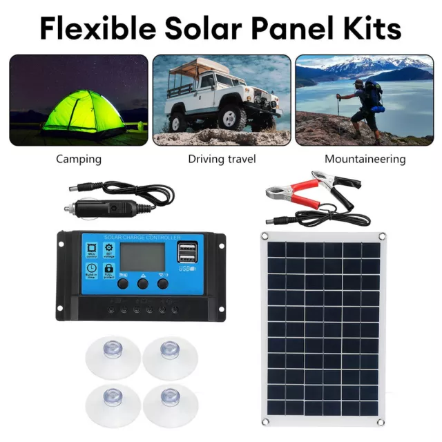 Flexible Solar Panel 10A Controller 12V Battery Charger Dual USB Kit Car RV Boat