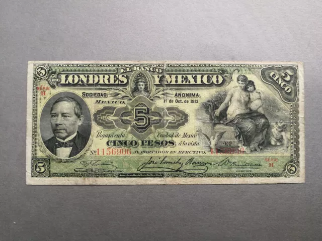 Mexico,El Banco de Londres 5 Pesos 1913