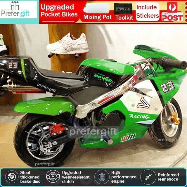 Pocket Bike 2 Stroke Engine 49CC Mini Motorcycle Dirt Bike ATV Adult White Green