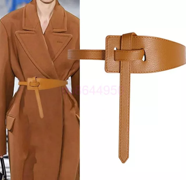 Belt Obi Style Wide Waist Band PU Leather For Women Wrap Around Tie Sash