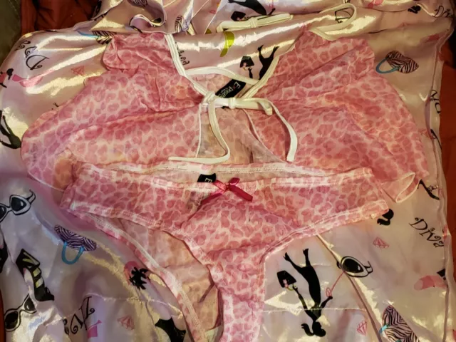 Exposed by magic silk Pink Leapord print halter top and panty set Medium