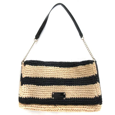 Kate Spade Basket Shoulder Bag Border Black Natural 230418E Women
