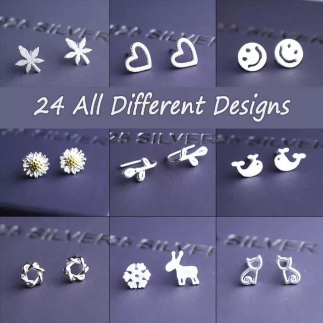 1 Pair Sterling Silver 925 Ear Stud Earrings Women Jewelry Star Love Flower 2024