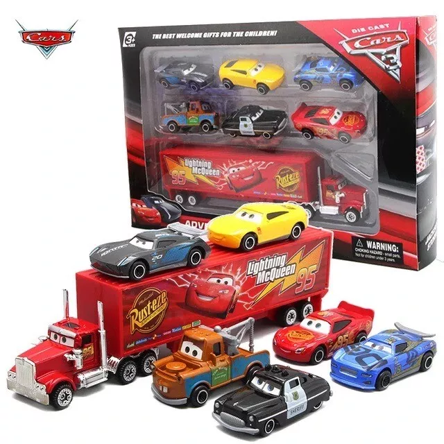 DISNEY PIXAR CARS LIGHTNING MCQUEEN TRUCK & Cars SUPERLINER CAR 7 PC Set