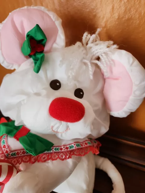 VTG 1988 Fisher-Price Puffalumps Nylon White Christmas Mouse Plush Stuffed Toy