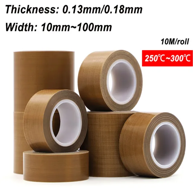 10m Adhesive PTFE Tape High Temperature Resistant 300°C Vacuum Sealer 10mm-100mm