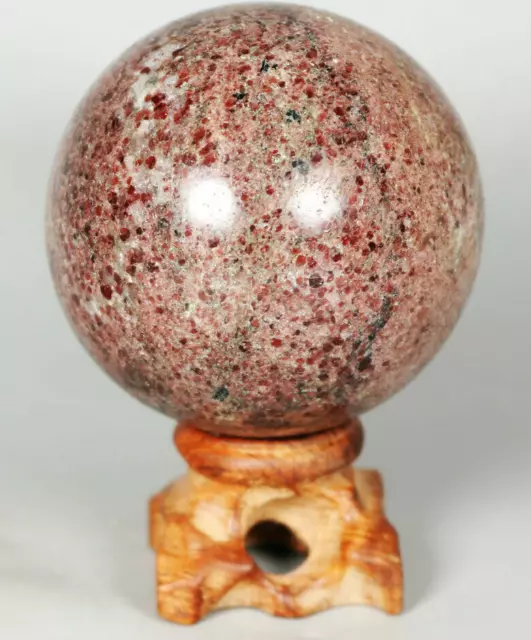 0.81lb Natural Almandine Wine Red Garnet Sphere Crystal Ball w/ Rosewood Stand