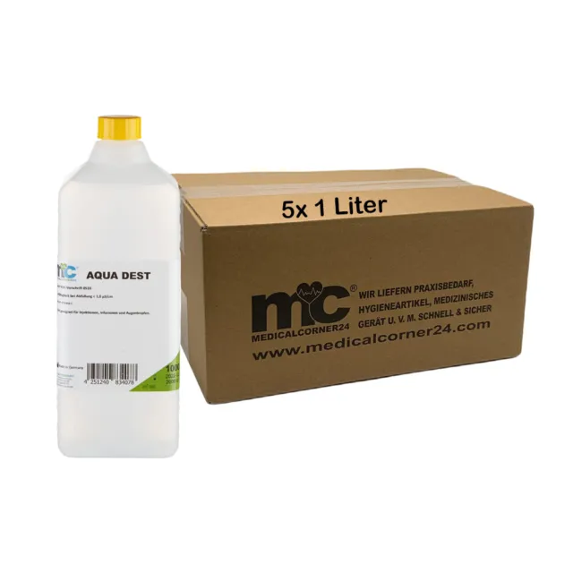 5x 1000 ml Aqua Dest destilliertes Wasser von Medicalcorner24®