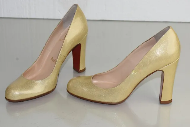 Neuf Christian Louboutin Simple Pompe 100 Verni Beige Chair Chaussures Paillette