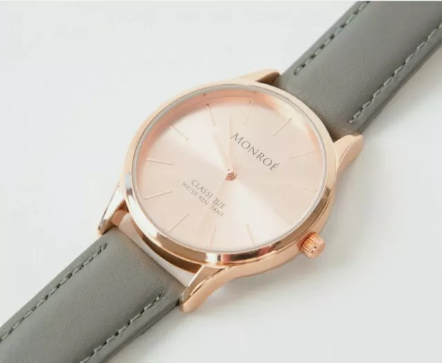 NEW Maestro Monroe Classique Womens Watch in Sunburst Solerose Grey Leather Rose