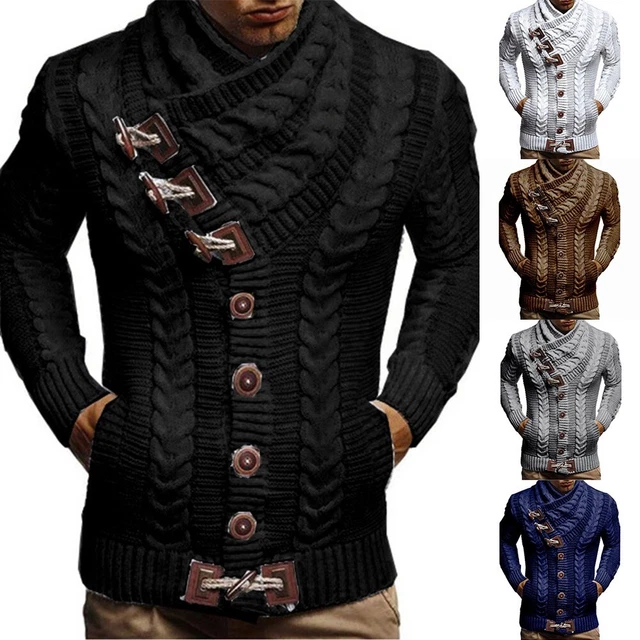Pull d'hiver chaud pour hommes tricoté col roulé cardigan décontracté