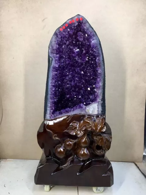 209LB Natural Amethyst geode quartz cluster crystal specimen healing +stand
