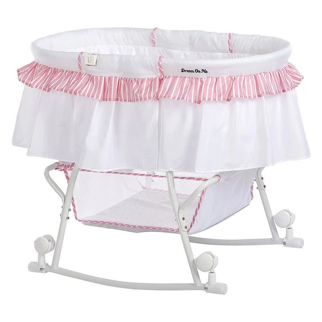 2-in-1 Bassinet & Cradle w/ Storage Basket & Removable Canopy, Pink White