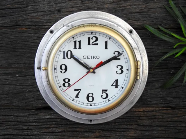 Vintage Maritime Seiko Wall Clock Nautical Industrial Ship Aluminum Brass