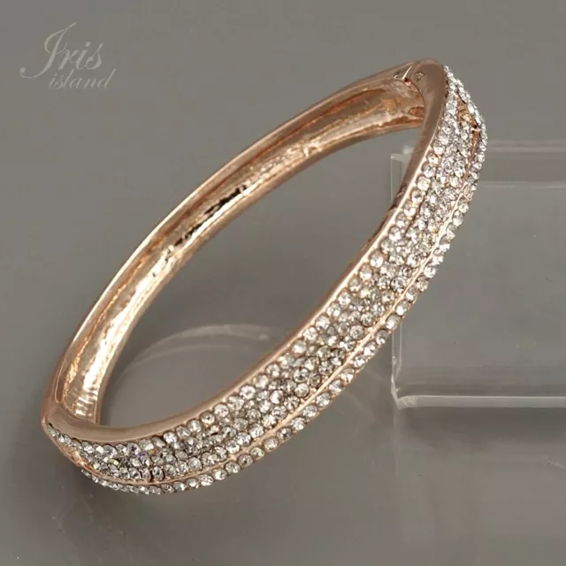 Women ROSE GOLD Plated Clear Crystal Rhinestone Bangle Cuff Bracelet 02236