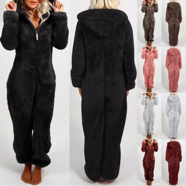 Women Winter Warm Jumpsuit Pajamas Thermal Hooded Sleepwear Casual Plus Size