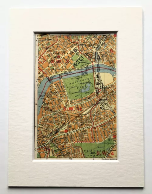 Antique 1920s London Map - Mounted - Colour - CHELSEA, BATTERSEA, CLAPHAM 15