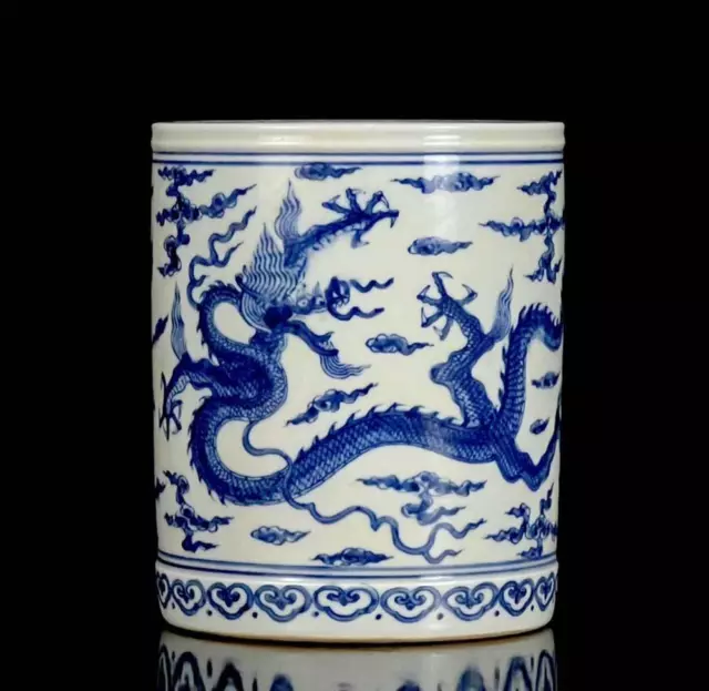 Old Chinese Chenghua Marked Blue & White Brush Pot(X54)