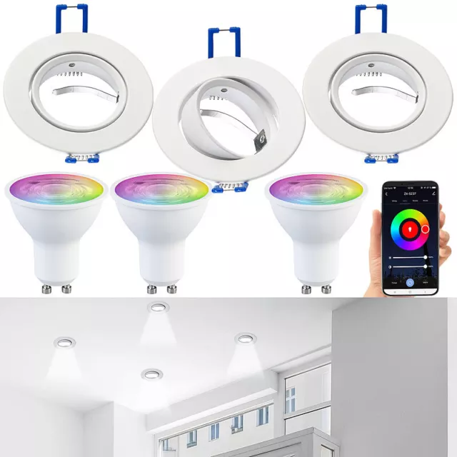 Luminea 3er-Set LED-Spots GU10 mit Alu-Einbaurahmen, RGB-CCT, 4,8W, für ZigBee